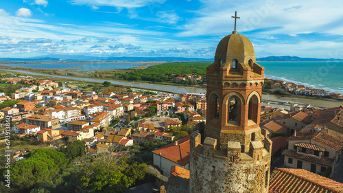 Bell tower in Castiglione della Pescaia,bird's eye view