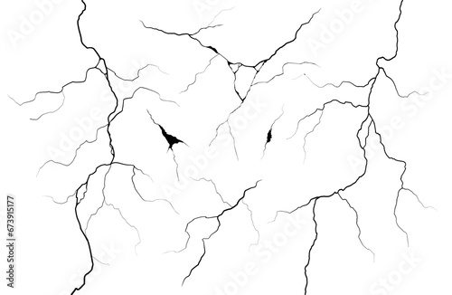 Set of black crack and hole in the wall or ground effects isolated on transparent background