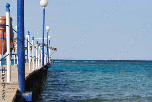 Sea pier. Amazing Red sea with aquamarine color. No filters.