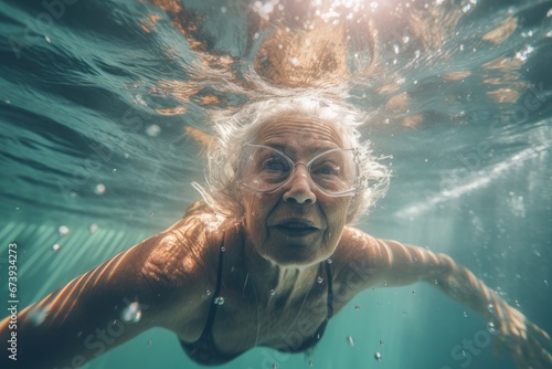 Mature woman in swimming pool, AI generated