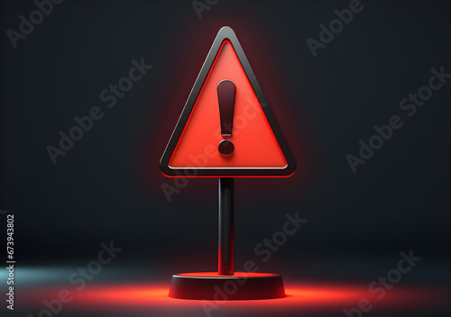 Realistic red caution warning sign for attention exclamation mark traffic sign by 3d render illustration. Generative AI