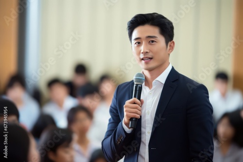Asian Male Professional Speaking Corporate Conference Generative AI