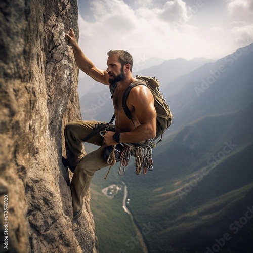 man climbing on a mountain