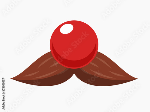 A red nose with brown moustache. Isolated Vector Illustration