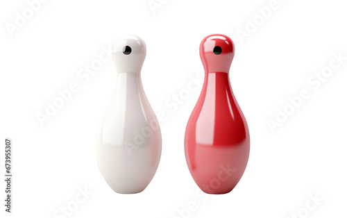 Pair of White and Red Shiny Bowling Pin For Tenpin Bowling Isolated on Transparent Background PNG.