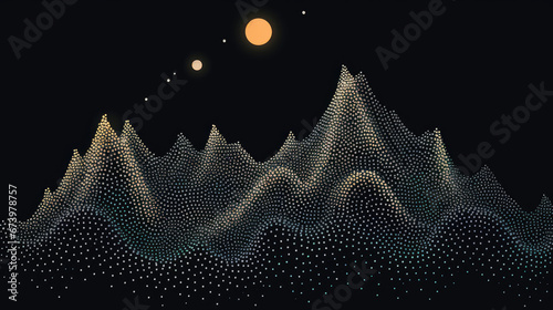 Abstract Minimalist Mountains Made Of Dots. Dot Art Mountains. Generative AI