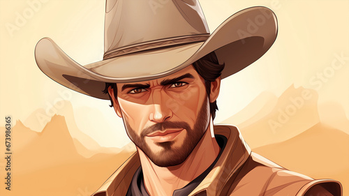 Hand drawn cartoon western cowboy illustration 