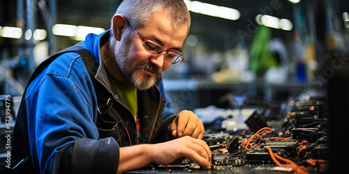 portrait of Electromechanical Equipment Assembler, Assemble or modify electromechanical equipment or devices, such as servomechanisms, gyros, dynamometers, magnetic drums, tape drives and appliances