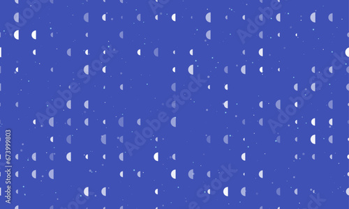 Seamless background pattern of evenly spaced white semicircle symbols of different sizes and opacity. Vector illustration on indigo background with stars