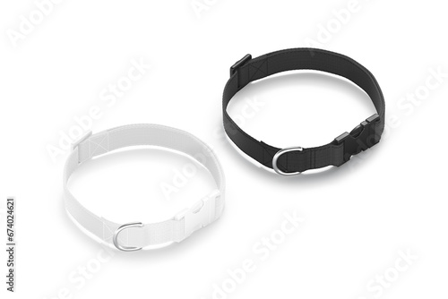 Blank black and white dog collar with plastic buckle mockup
