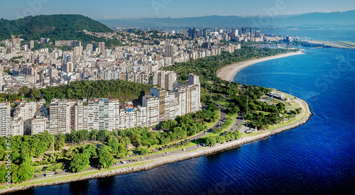 Aerial view of the Flamengo Beach and part of the Guanabara Bay, Rio de Janeiro, Brazil, Dec. 2019