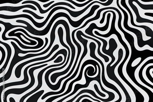 Black and white abstract squiggly line maze pattern optical illusion wallpaper banner