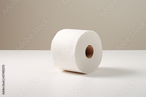 The toilet paper roll is placed on a white surface.