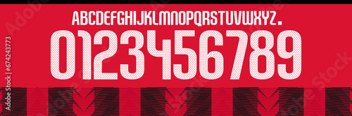 font vector team 2023 - 2024 kit sport style font. AC milan football style font. serie A. sports style letters and numbers for soccer team