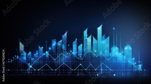 Business stick graph chart of stock market investment on blue background