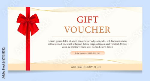 Luxury gift certificate voucher coupon template red bow ribbon, Gift voucher coupon for special discount, Ticket for invitation promo shop, Birthday gift card for special customer, Vector editable