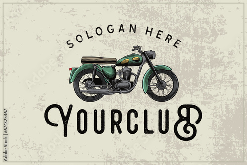vector illustration of custom motorcycle vintage bike logo and t-shirt. textured background
