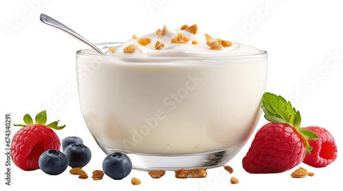 yogurt with berries transparent, white background, isolate, png