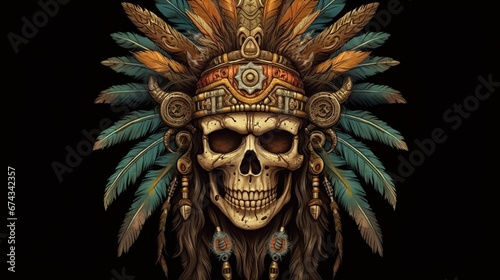 tribal shaman skull, digital art illustration, Generative AI