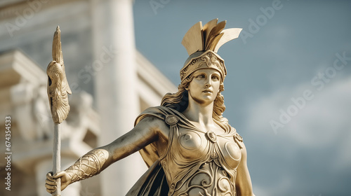 Athena statue, the ancient Greek goddess of knowledge and wisdom in front of the Parthenon, Greece