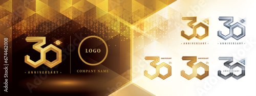 30th Anniversary logotype design, Thirty years anniversary celebration. Abstract Hexagon Infinity logo, 30 Years Logo golden for celebration event,