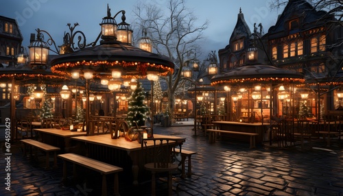 Panoramic view of a street cafe in Gdansk, Poland