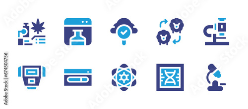 Science icon set. Duotone color. Vector illustration. Containing science, loading, cloning, dna structure, dog, microscope, cloud, atom.