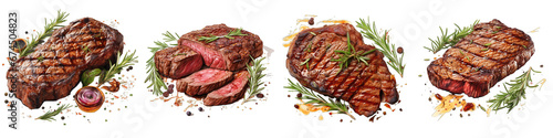 Grilled steak with rosemary and spices Hyperrealistic Highly Detailed Isolated On Transparent Background Png File