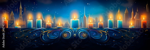 Hanukkah with abstract representations of the miracles and stories associated with the holiday.