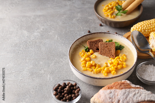 Corn soup, concept of tasty lunch food