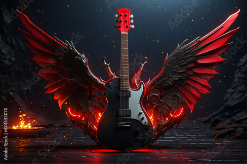 A modern devilish electric guitar.