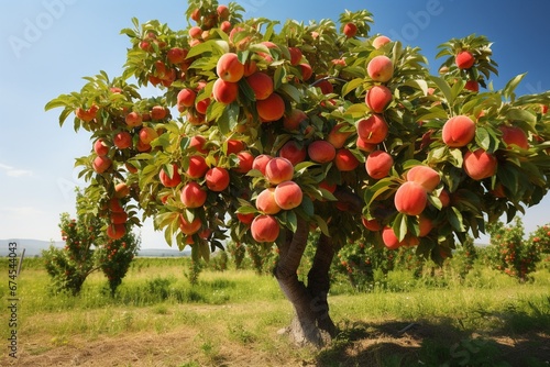 Ripe Peaches on a Sunny Day in the Orchard