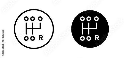 Car gearbox line icon set. Gear transmission symbol for UI designs. In black color.