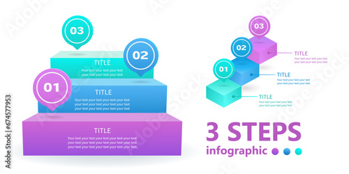 Infographics for business in the form of growth ladders with numbering floating in the air. 3 D. Vector illustration.