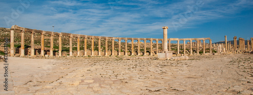 The Roman City of Gerasa (Jerash, Jordan). An oval square surrounded by columns. Main symbol of the city. Prototype of St. Peter's Square in Vatican. Roman Empire.
