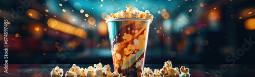 Popcorn w pojemniku przed kinem filmowym. 