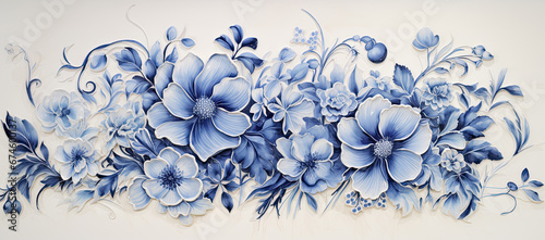 fondo ramo floral en tono azul sobre fondo blanco