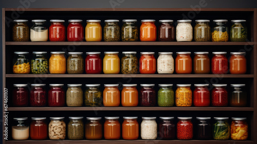 pantry shelves with glass jars
