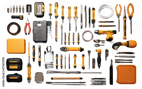 Branded Electronics Tool Kit Set Isolated On Transparent Background PNG.