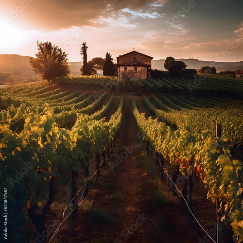 Vineyard in Tuscany, Italy. Vineyards at sunset