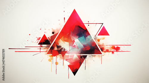 Triangle in red and white and black with a landscape, digital artwork, graphic design, website aesthetics, artistic backdrop
