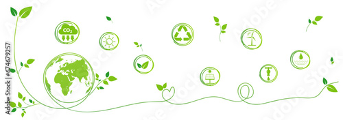 Green banner design for Sustainability development, Ecology, Eco friendly, Earth day and World environment day, Vector illustration