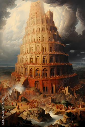 Biblical Nimrod tower of Babel bible story Babylon Jacobs ladder painting