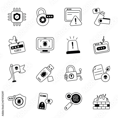 Set of Data Encryption Glyph Icons 