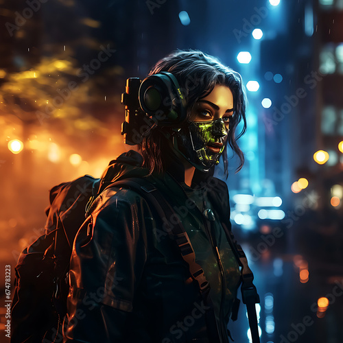 apocalypse character cyberpunk girl with mask on her face generative AI