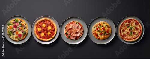 Different types of pizza top view. generative ai