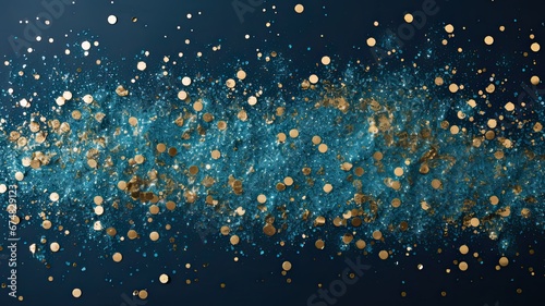 Holiday template background with gold confetti on blue