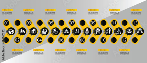 13 steps infographics design vector can be used for presentations, banner, flow chart, info graph, diagram, annual report, web design. Business concept with 13 options, steps or processes