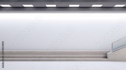 Mockup empty white blank copy space in soft color walls. Goingb upwards and stairs’ lateral walls in various locations: houses, offices, or exteriors. Concept of the way to success. 3D rendering