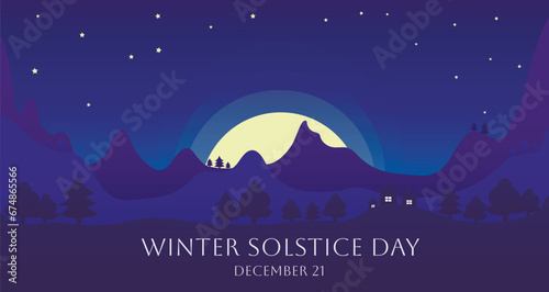Night landscape with text WINTER SOLSTICE DAY, DECEMBER 21